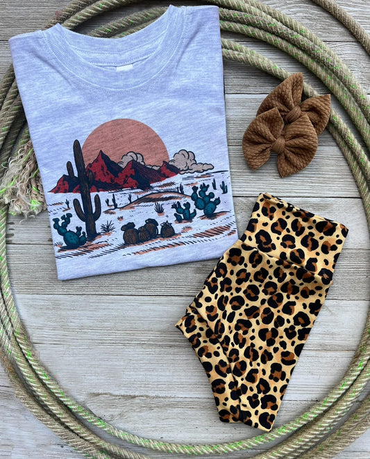 (Custom Design Preorder MOQ 5) Cactus Top Leopard Shorts Baby Girls Summer Bummie Set