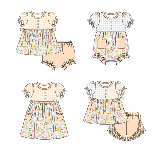 11.21(Custom Design Preorder MOQ 5 Each Design) Yellow Flowers Print Girls Summer Matching Clothes Sisters Wear