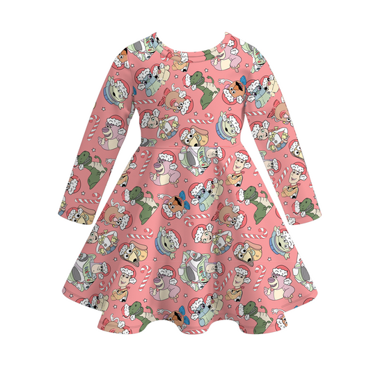 (Custom Design Preorder MOQ 5) Cartoon Toys Candy Print Girls Knee Length Christmas Dress