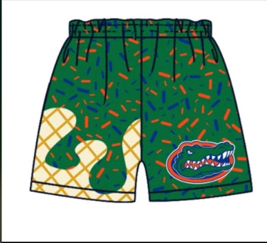 (Custom Design Preorder MOQ 5 Each Item) Team's Florida Green Sprinkles Print Summer Bottom Shorts Mom and Me Matching Clothes