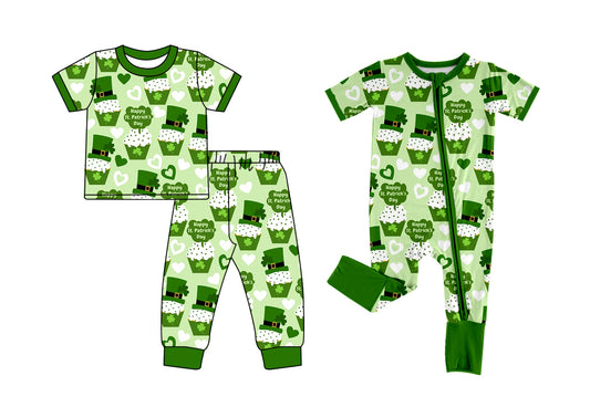 12.9(Custom Design Preorder MOQ 5 Each Design) Cake Leaf Heart Print Kids St. Patrick's Day Pajamas Matching Clothes Brothers Wear