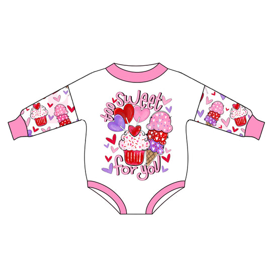 (Custom Design Preorder MOQ 5) Heart Cake Print Baby Girls Valentine's Day Romper
