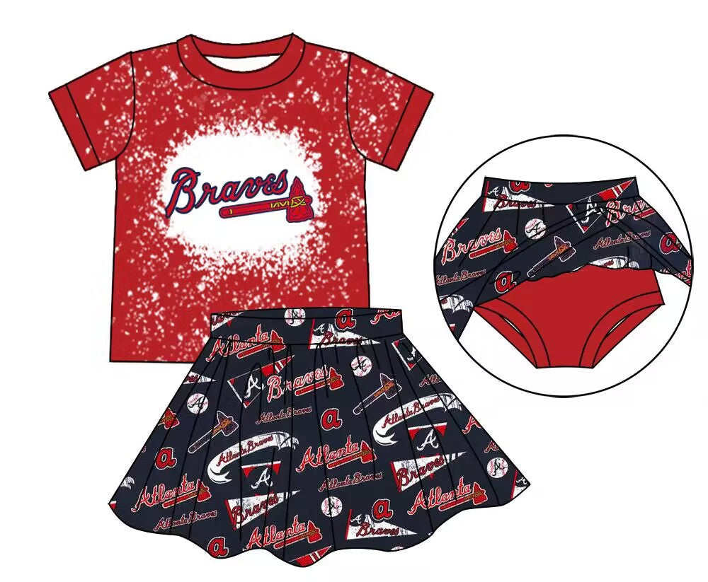 (Custom Design Preorder MOQ 5)  Team's A Print Skirts With Shorts Girls Summer Clothes Set