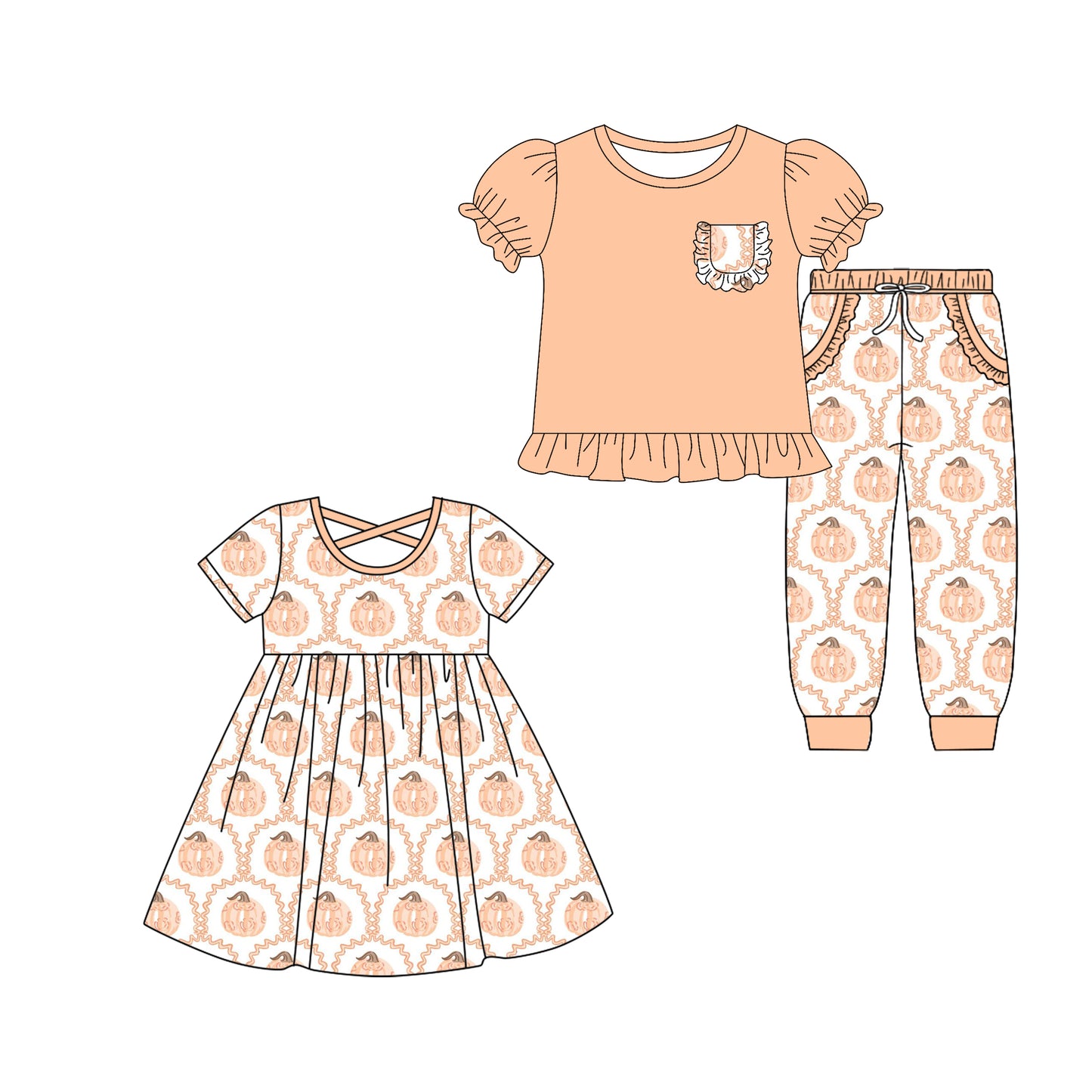 5.6(Custom Design Preorder MOQ 5 Each Design) Pumpkin Print Girls Fall Matching Clothes Sisters Wear