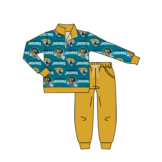 (Custom Design Preorder MOQ 5)NO.5 Team's JAGUARS Pullover Top Pockets Pants Boys Fall Clothes Set