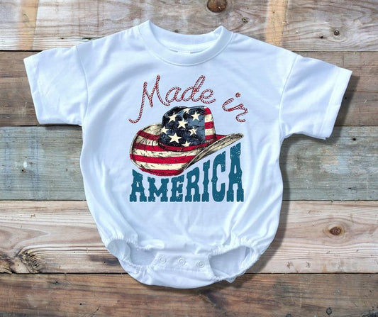 (Custom Design Preorder MOQ 5) Americ Hat Print Baby 4th of July Romper