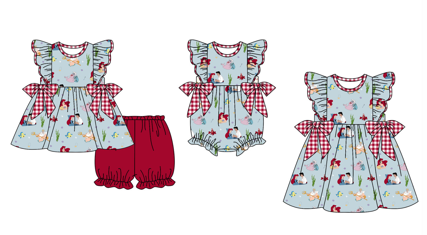 11.28(Custom Design Preorder MOQ 5 Each Design) Cartoon Princess Fish Print Girls Summer Matching Clothes Sisters Wear