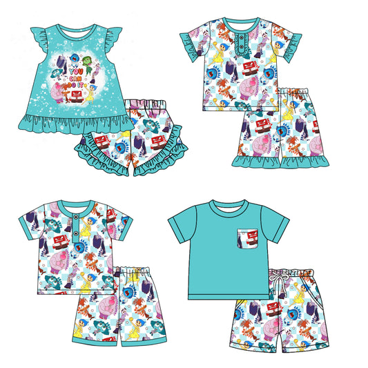 1.4(Custom Design Preorder MOQ 5 Each Design) Cartoon Figure Inside Out Print Kids Summer Matching Clothes Sibling Wear