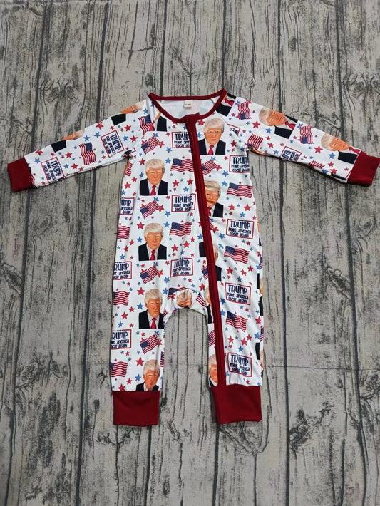 (Custom Design Preorder MOQ 3 ) TRUMP Flags Print Baby Sleeper Zipper Romper