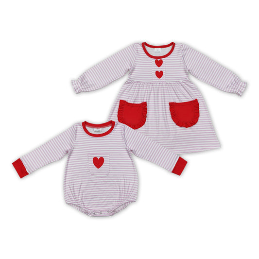 Heart Pink Stripes Print Sisters Valentine's Day Matching Clothes