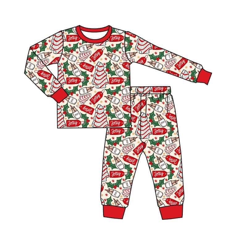 (Custom Design Preorder MOQ 5) Debbie Cake Milk Print Boys Christmas Pajamas Clothes Set