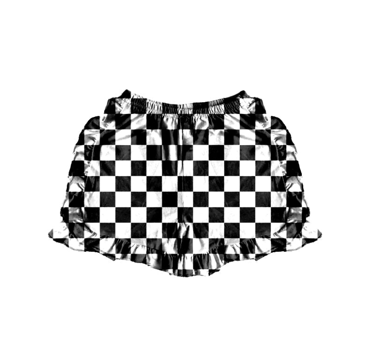 (Custom Design Preorder MOQ 5) Black Plaid Ruffles Girls Summer Shorts