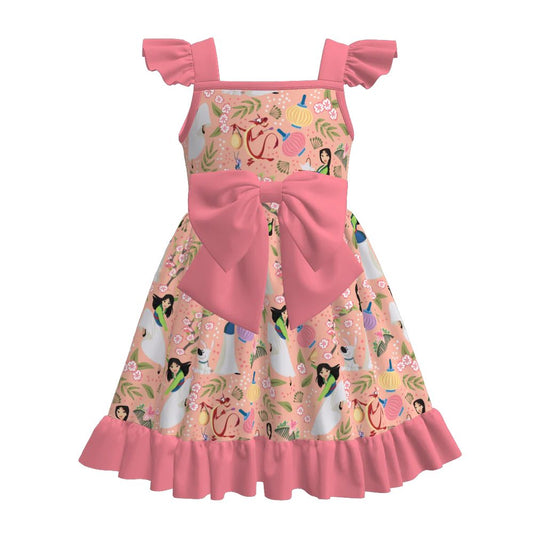 (Custom Design Preorder MOQ 5) Cartoon Princess Myla* Flowers Print Girls Summer Knee Length Dress