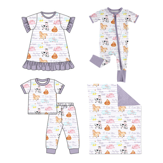 11.12(Custom Design Preorder MOQ 5 Each Design) Farm Animals Print Girls Summer Matching Clothes Sisters Wear