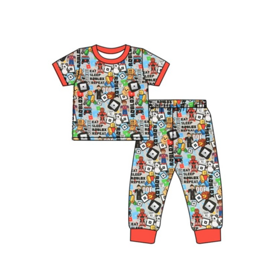 (Custom Design Preorder MOQ 5) Games Minecraf* Print Boys Pajamas Clothes Set