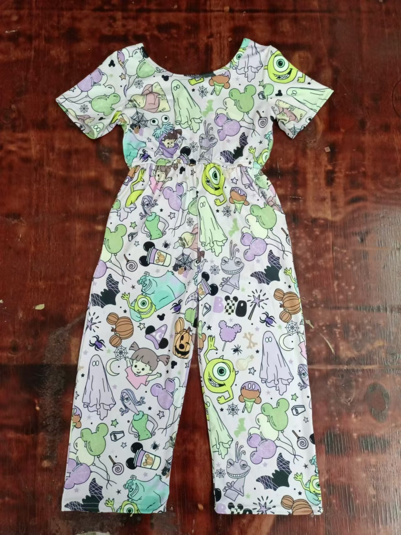 (Custom Design Preorder MOQ 5) Cartoon Monster Print Girls Jumpsuits Baby Romper