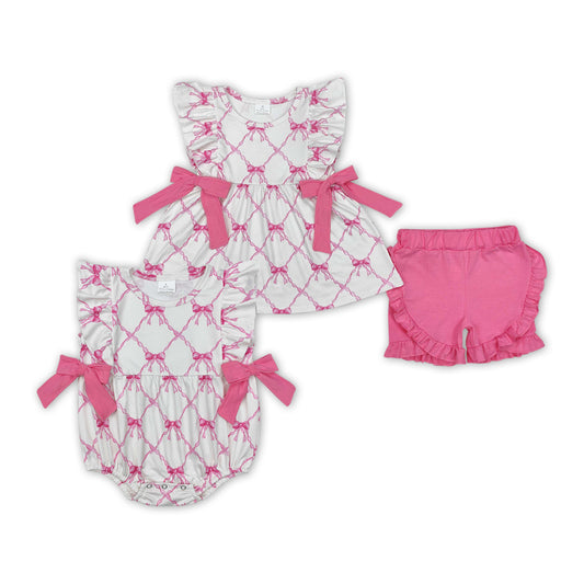 Pink Bows Print Sisters Summer Matching Clothes