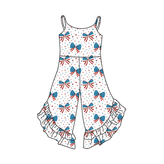 2.24(Custom Design Preorder MOQ 5) Stars Bows Print Girls 4th of July Jumpsuits