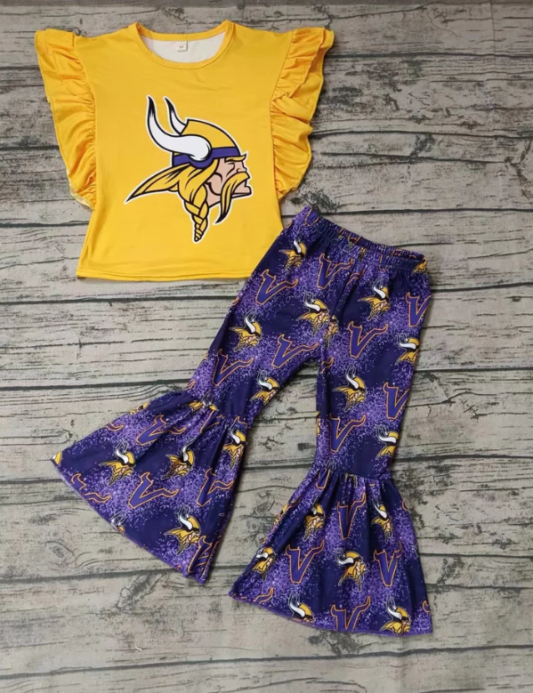 (Custom Design Preorder MOQ 5) Team's Vikings Bell Pants Girls Clothes Set