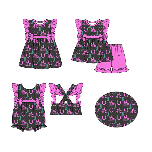 12.11(Custom Design Preorder MOQ 5 Each Design) Cowgirl Hot Pink Print Girls Summer Matching Clothes Sisters Wear