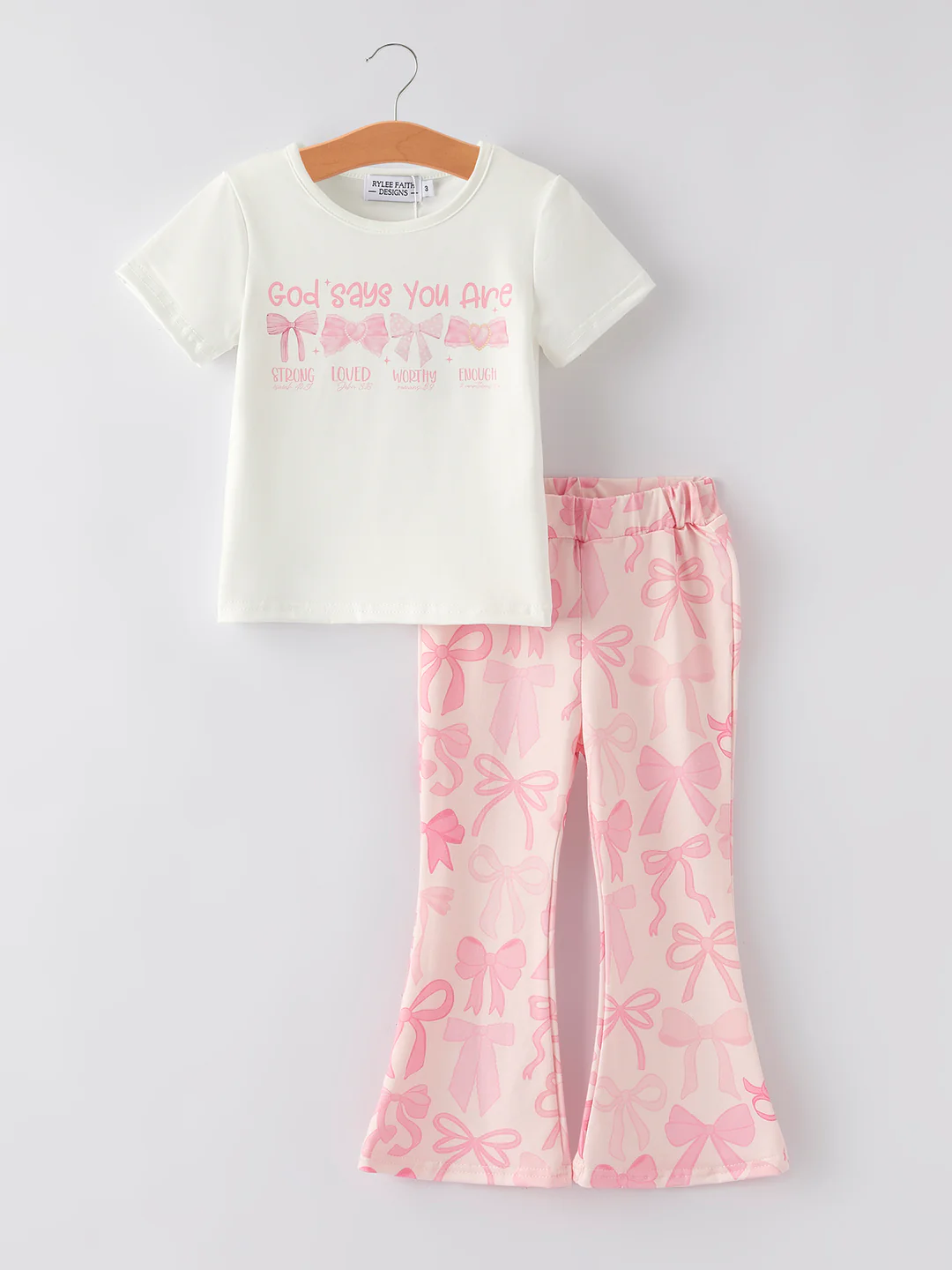 (Custom Design Preorder MOQ 5) Pink Bows Top Bell Pants Girls Clothes Set