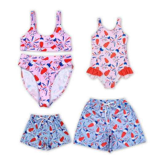 Fireworks Popsicle Print Family 4th of July Matching Swimsuits
