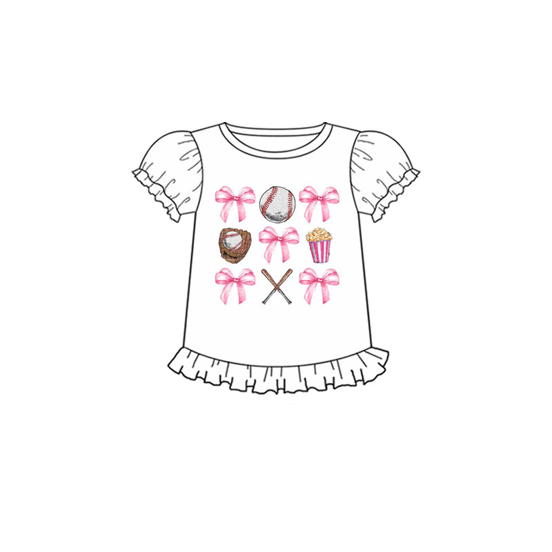 11.30(Custom Design Preorder MOQ 5 ) Baseball Bows Print Girls Summer Tee Shirts Top