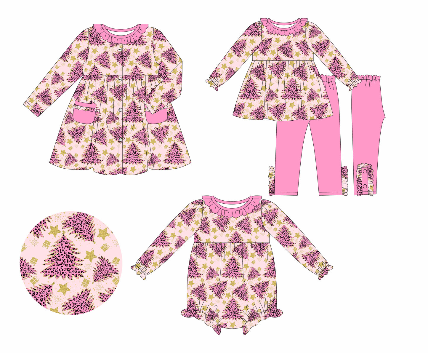 5.24(Custom Design Preorder MOQ 5 Each Design) Pink Leopard Tree Print Girls Christmas Matching Clothes Sisters Wear
