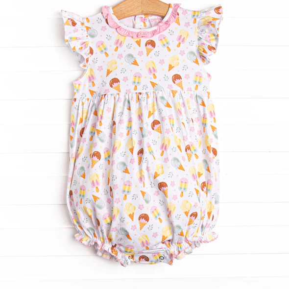 (Custom Design Preorder MOQ 5) Popsicle Flowers Print Baby Girls Summer Romper