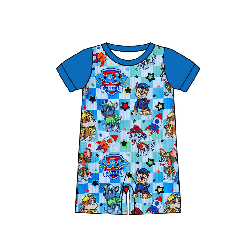 (Custom Design Preorder MOQ 5) Cartoon Dog Print Baby Boys Summer Romper