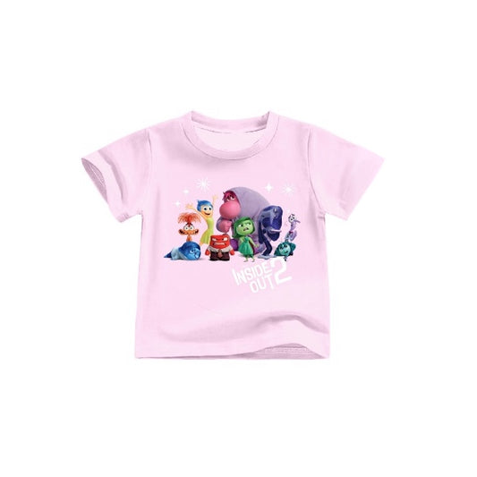 (Custom Design Preorder MOQ 5) Cartoon Figure Inside Out Pink Print Girls Summer Tee Shirts Top