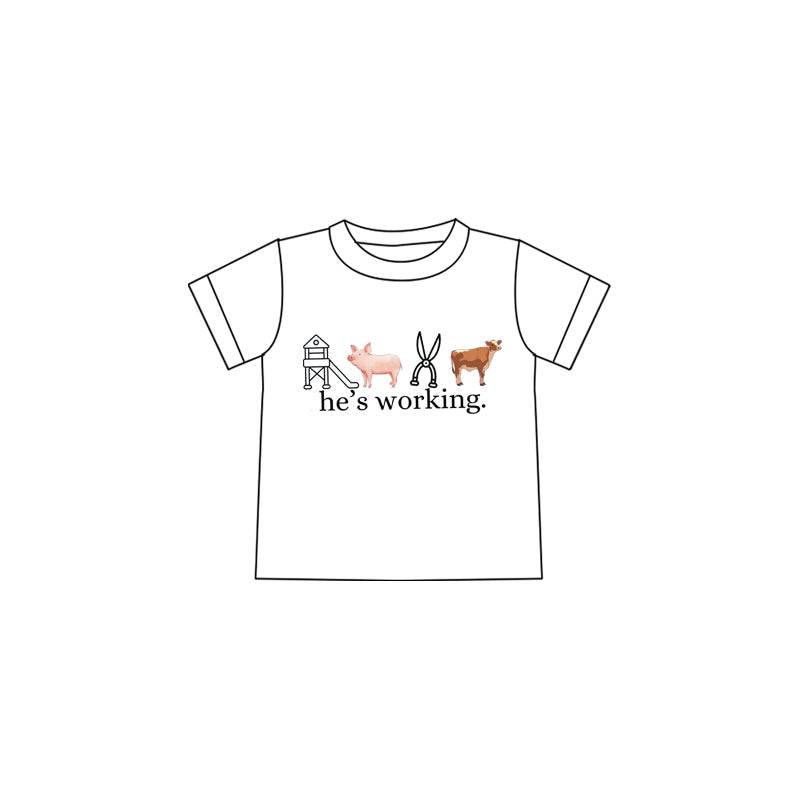 (Custom Design Preorder MOQ 5 )NO.15 he's working bow Print Girls Summer Tee Shirts Top