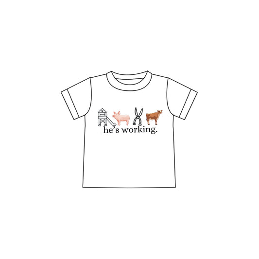 (Custom Design Preorder MOQ 5 )NO.15 he's working bow Print Girls Summer Tee Shirts Top