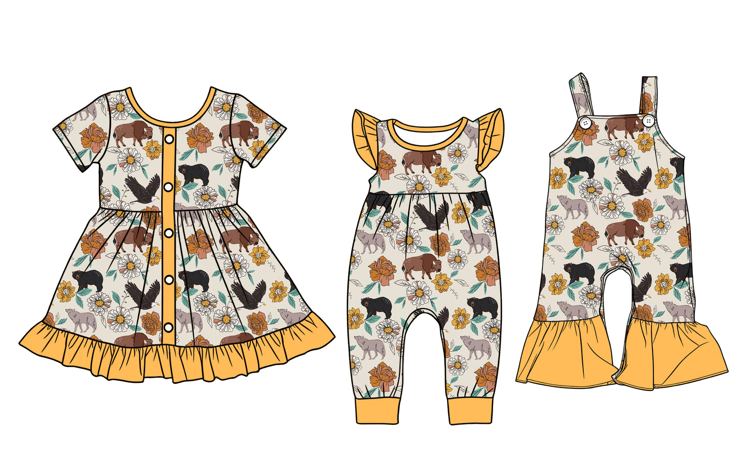 12.22(Custom Design Preorder MOQ 5 Each Design) Animals Flowers Print Girls Summer Matching Clothes Sisters Wear