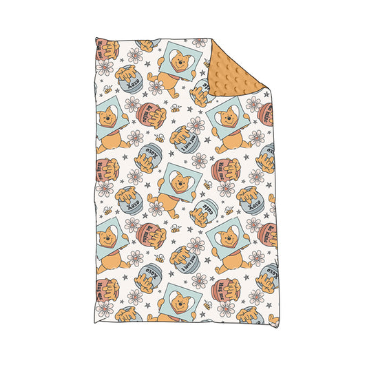 (Custom Design MOQ 5) NO.3 Cartoon Bear Honey Print Baby Blanket