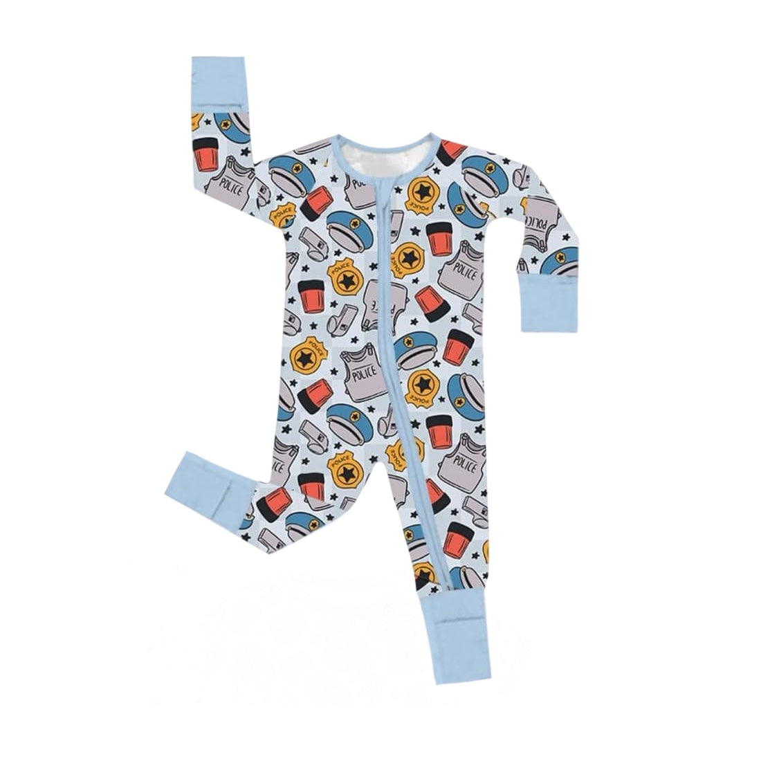 (Custom Design Preorder MOQ 5) Police Print Baby Boys Zipper Sleeper Romper