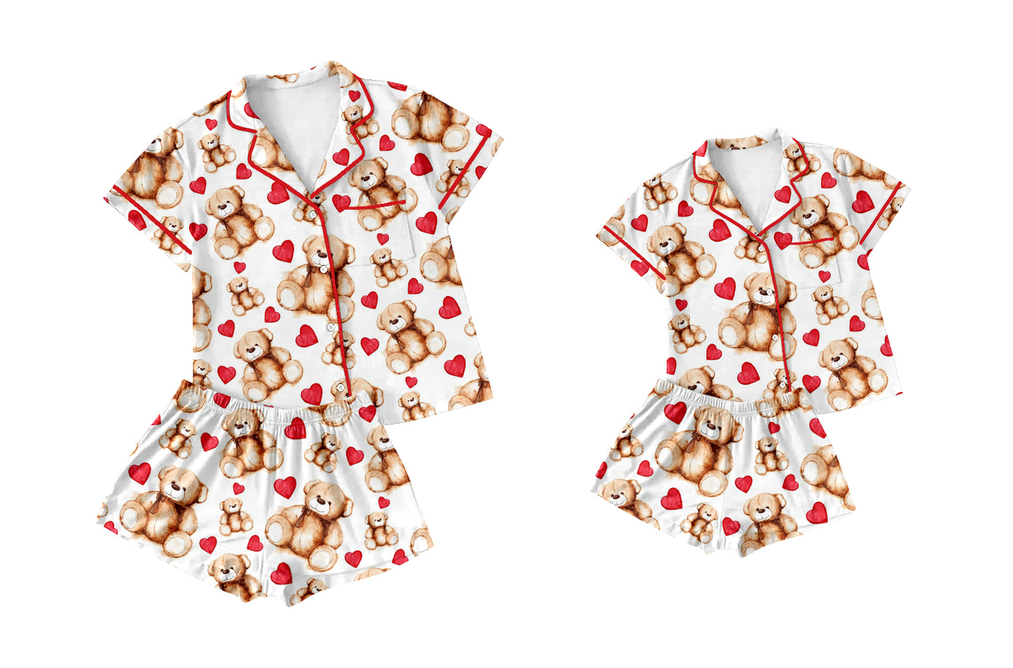 11.29(Custom Design Preorder MOQ 5 Each Design) Bear Heart Print Buttons Pajamas Sets Mom and Me Valentine's Day Matching Clothes