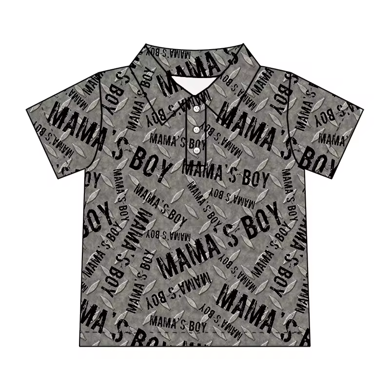 (Custom Design Preorder MOQ 5)  MAMA'S BOY Grey Print Boys Summer Polo Tee Shirts Top