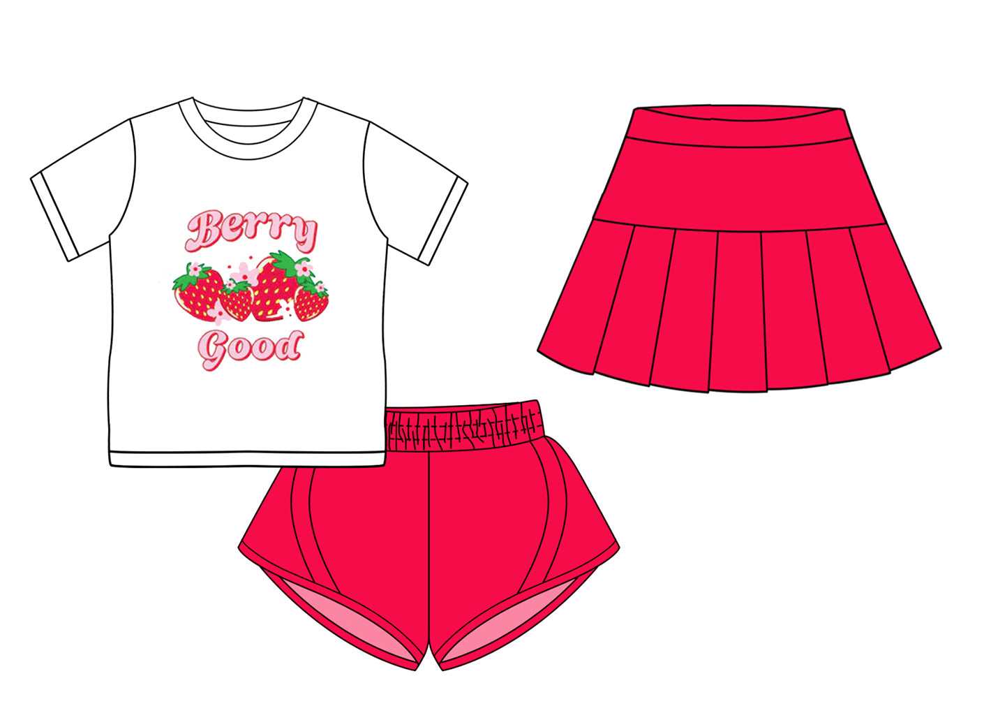 3.7(Custom Design Preorder MOQ 5 Each Design) Berry Good Top Red Shorts Skirts Girls Summer Matching Clothes Sisters Wear