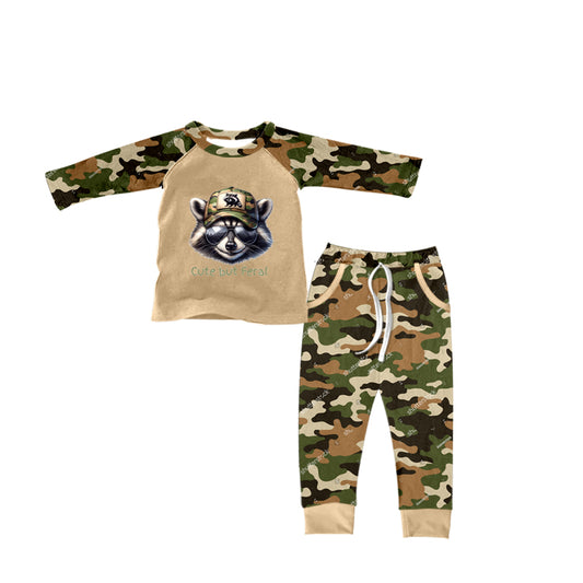 (Custom Design Preorder MOQ 5) Raccoon Top Camo Pants Boys Clothes Set