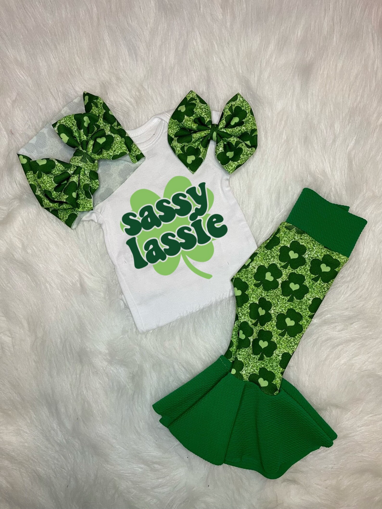 (Custom Design MOQ 5) Sassy Lassie Bell Pants Girls St. Patrick's Clothes Set