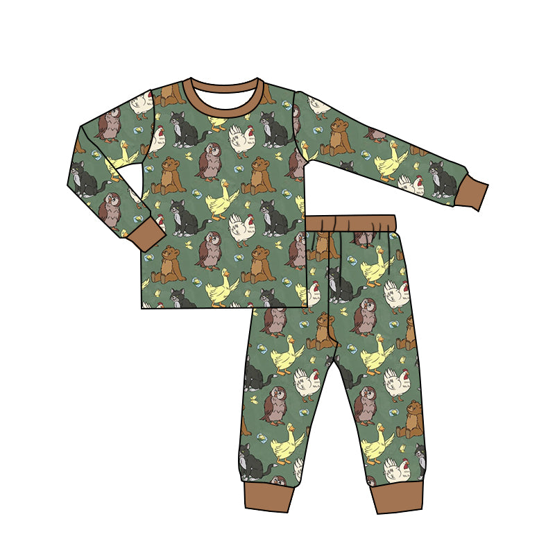 (Custom Design Preorder MOQ 5) Animals Print Kids Bamboo Pajamas Clothes Set