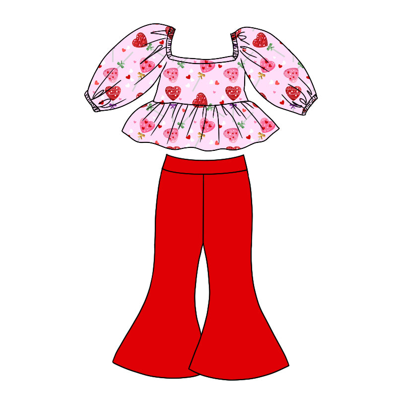 (Custom Design Preorder MOQ 5) Heart Lollipop Girls Valentine's Clothes Set