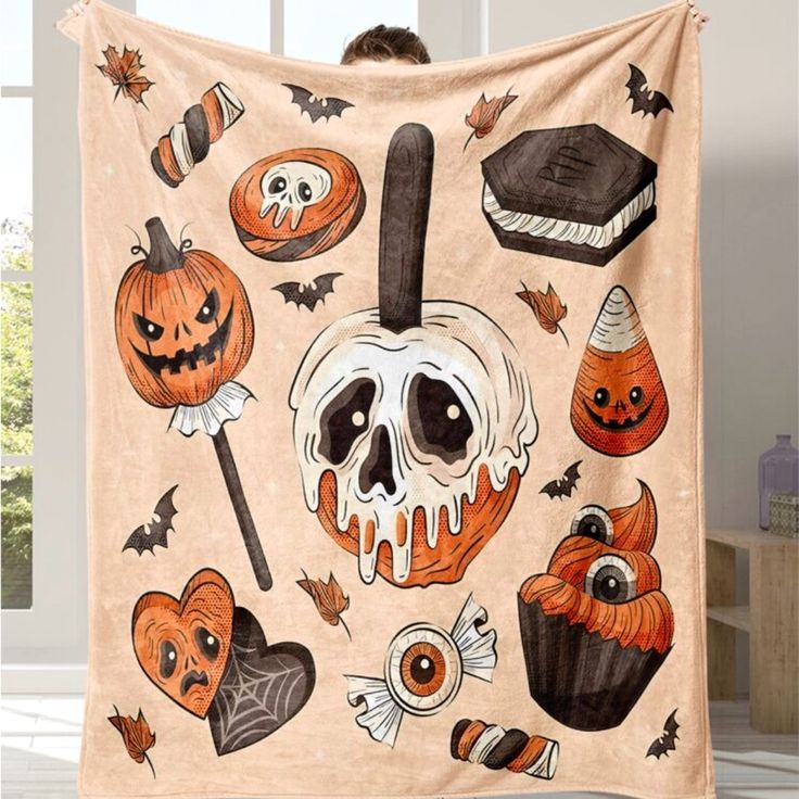 (Custom Design Preorder MOQ 5)  Pumpkin Candy Cake Print Baby Halloween Blanket