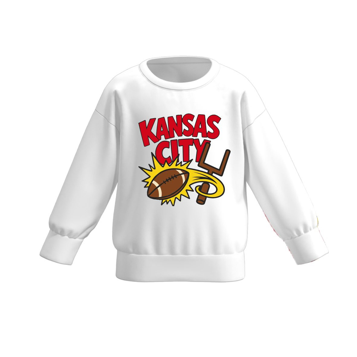 (Custom Design Preorder MOQ 5 ) Team's Kansas City Football White Print Kids Long Sleeve Tee Shirts Top