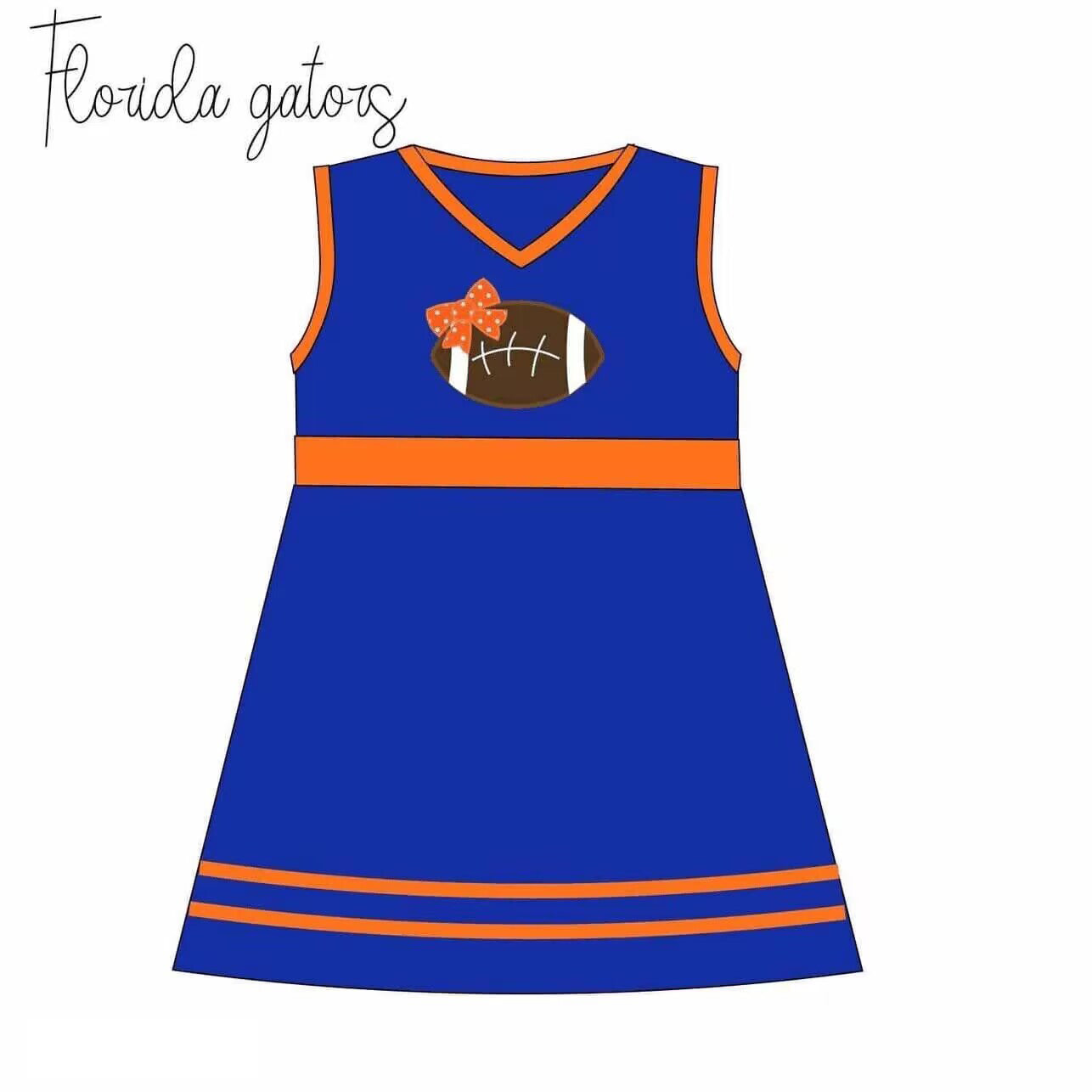 (Custom Design Preorder MOQ 5) Blue Orange Football Print Girls Knee Length Dress