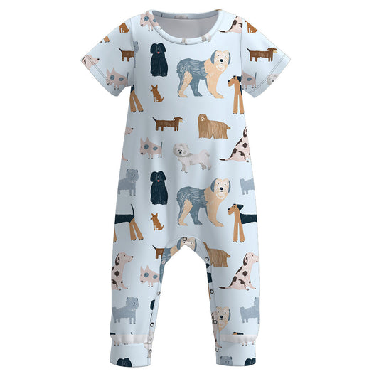 (Custom Design Preorder MOQ 5) Dog Print Baby Boys Summer Romper