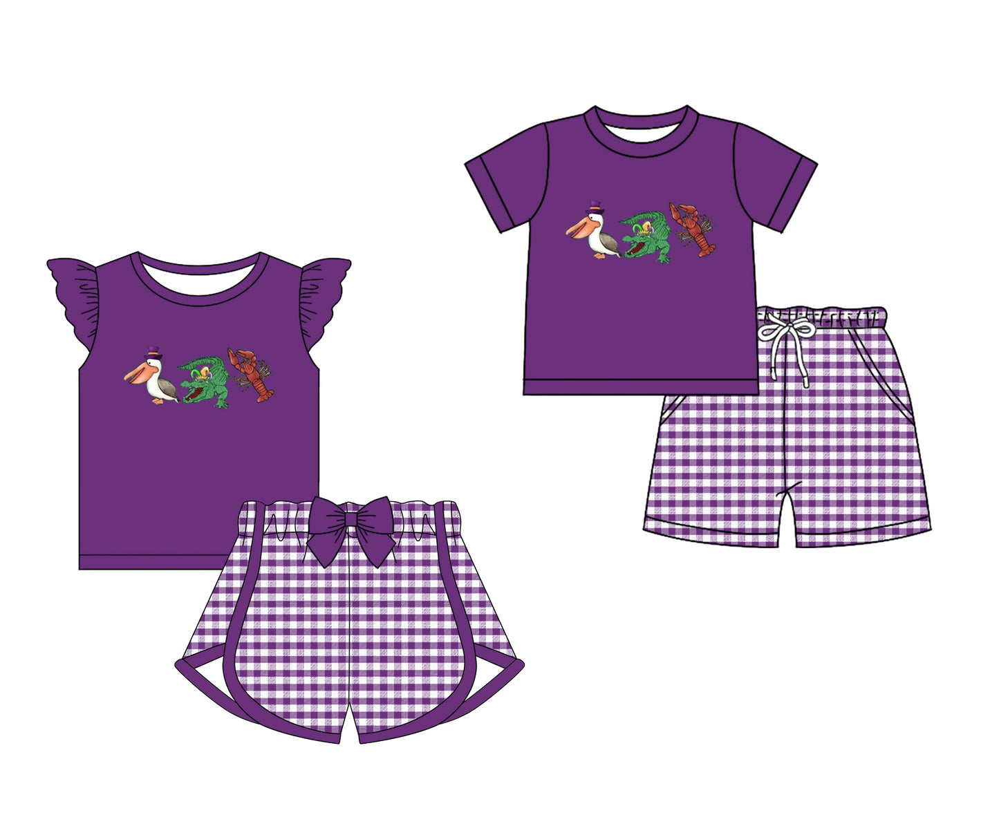 12.13(Custom Design Preorder MOQ 5 Each Design) Crocodile Bird Crayfish Print Kids Mardi Gras Matching Clothes Sibling Wear