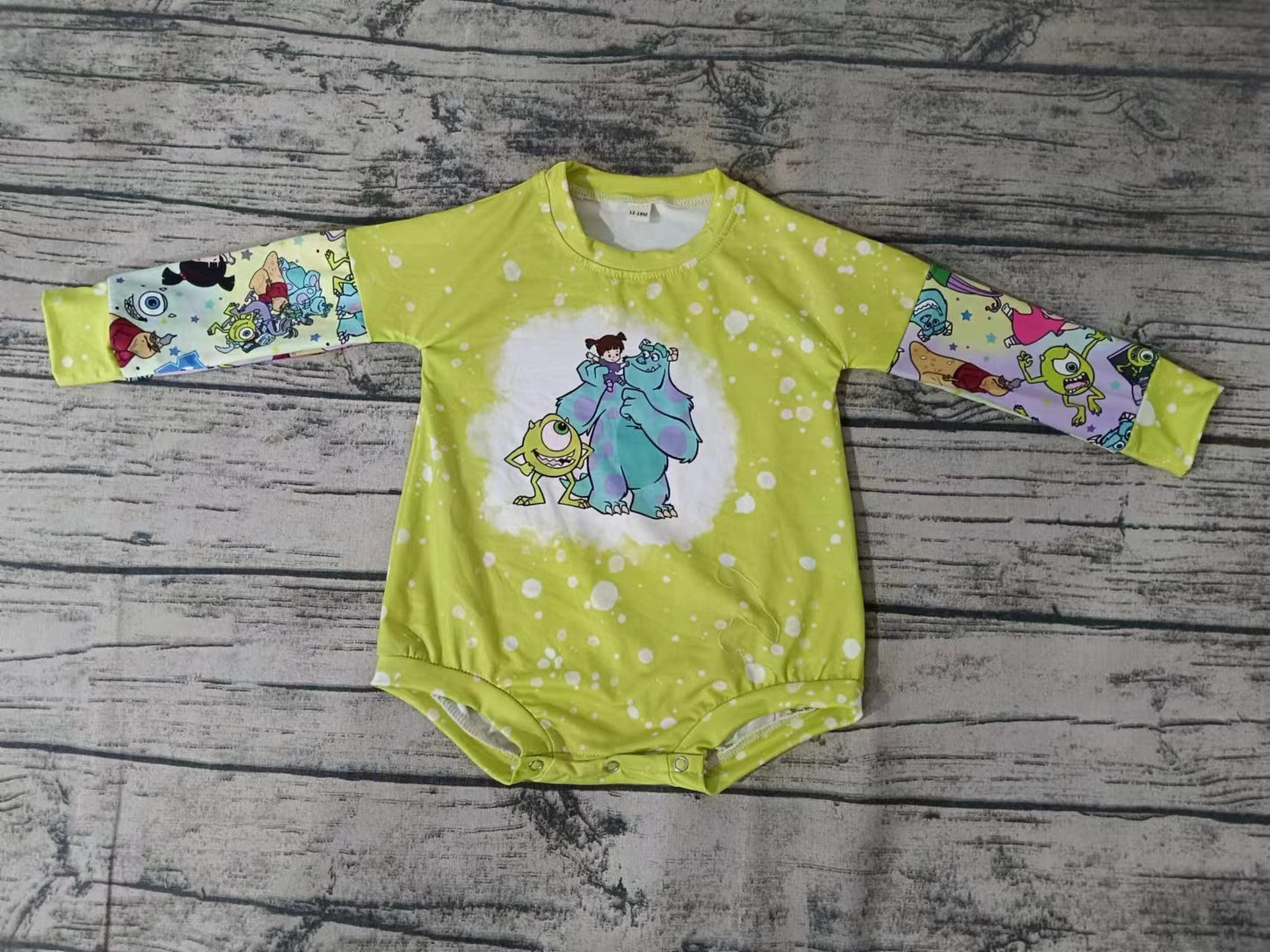 (Custom Design Preorder MOQ 5) Cartoon Monster Print Baby Girls Fall Romper