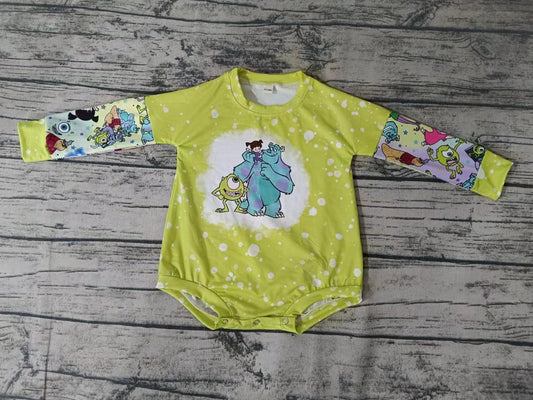 (Custom Design Preorder MOQ 5) Cartoon Monster Print Baby Girls Fall Romper